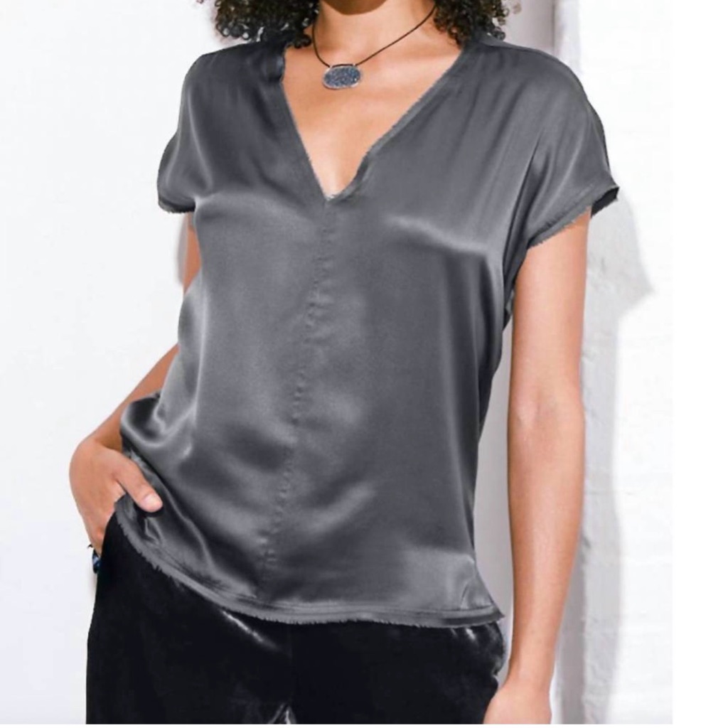 Go By Go Silk Raw Revisited Tee Luxe In Charcoal Xs Elegant Minimalist Office